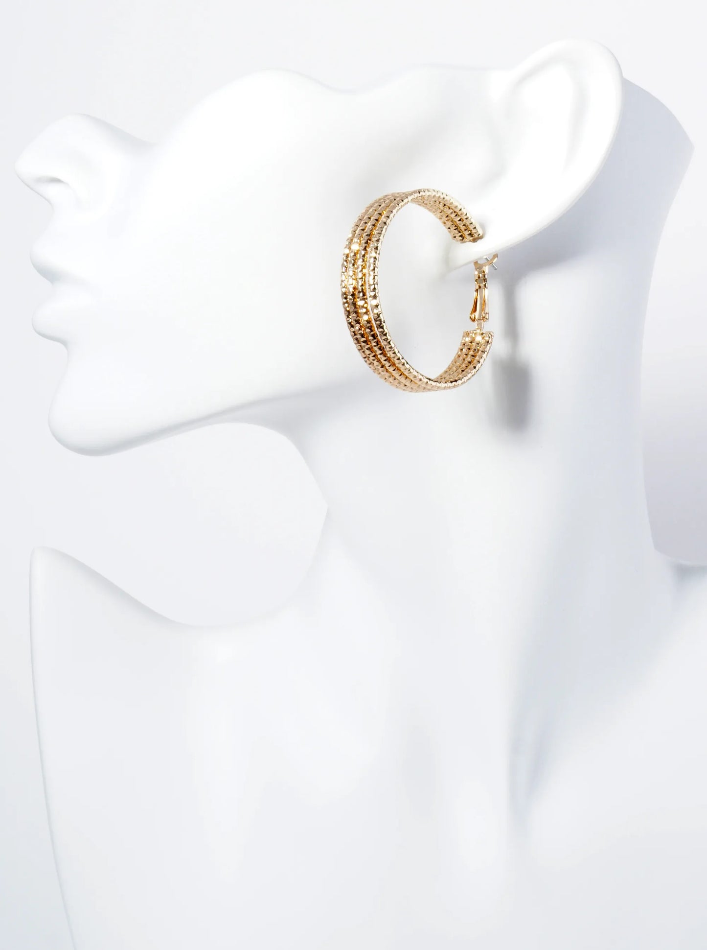 Four Textured Lines 40mm Hoop Earrings