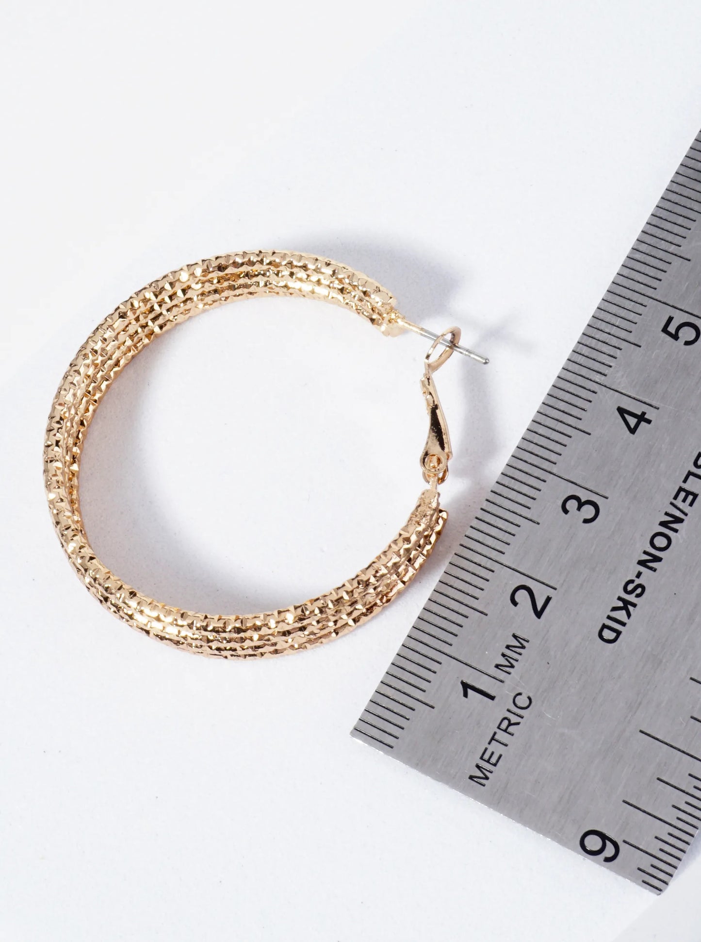 Four Textured Lines 40mm Hoop Earrings