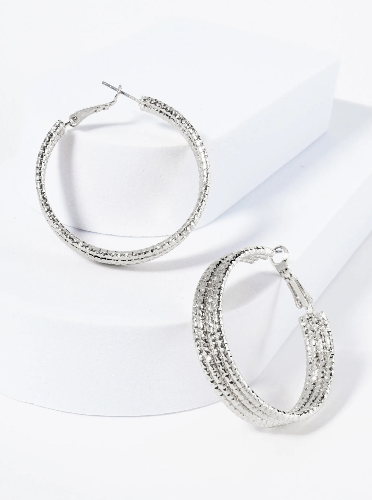 Four Textured Lines 40mm Hoop Earrings