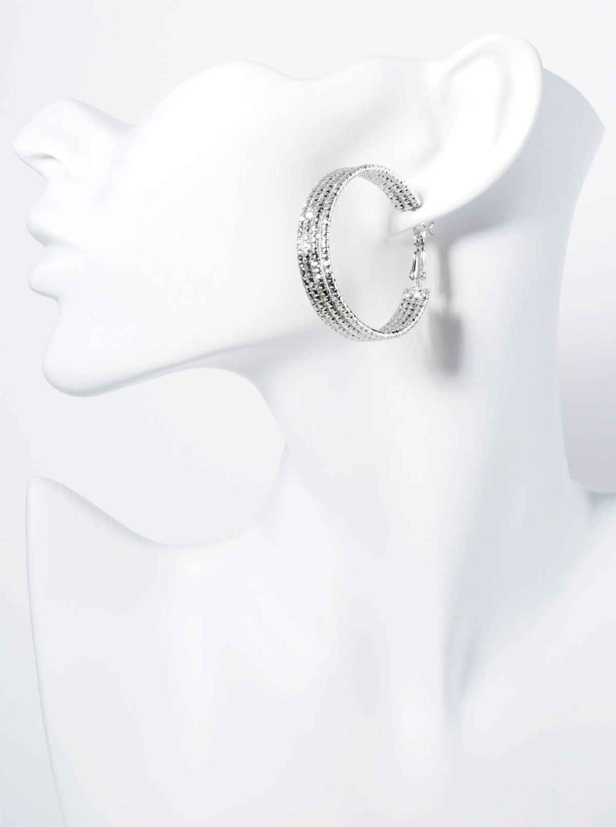Four Textured Lines 40mm Hoop Earrings