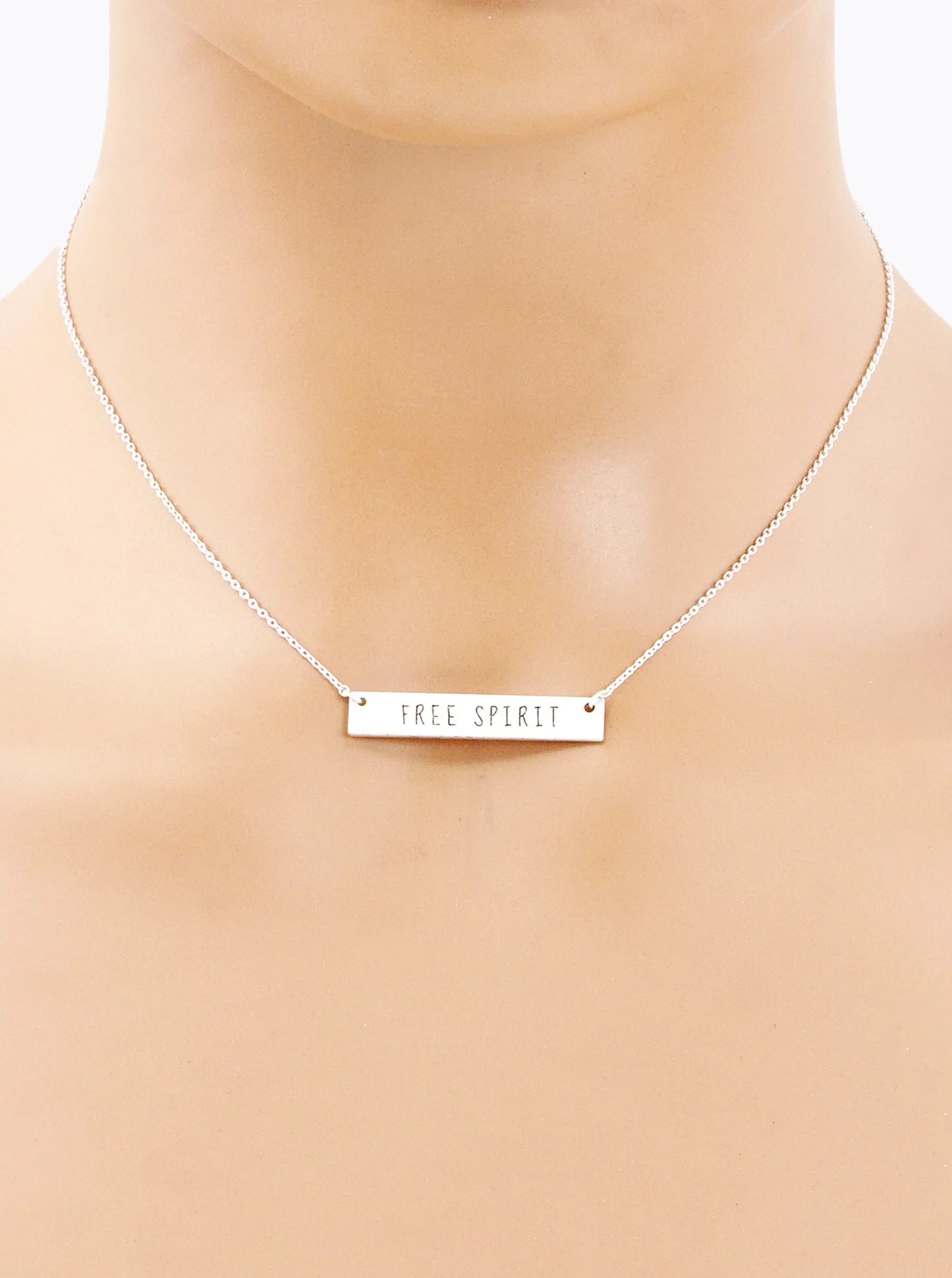 Free Spirit Engraved Horizontal Bar Pendant Necklace