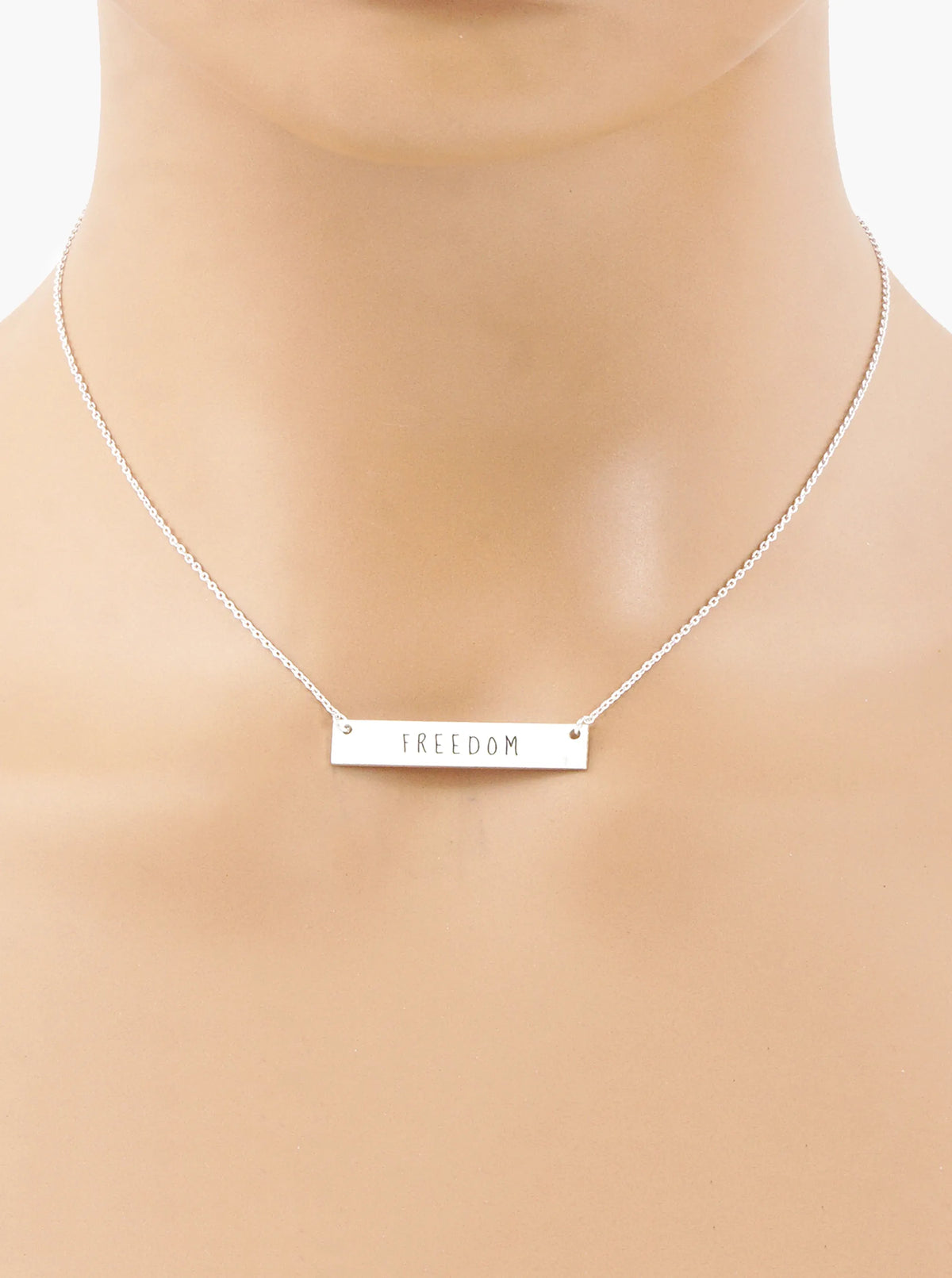 Freedom Engraved Horizontal Bar Pendant Necklace