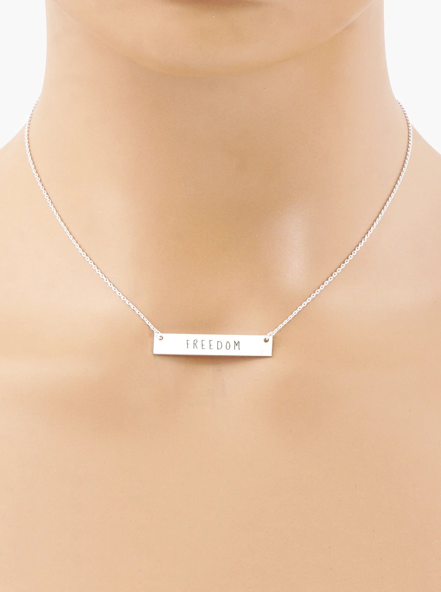 Freedom Engraved Horizontal Bar Pendant Necklace