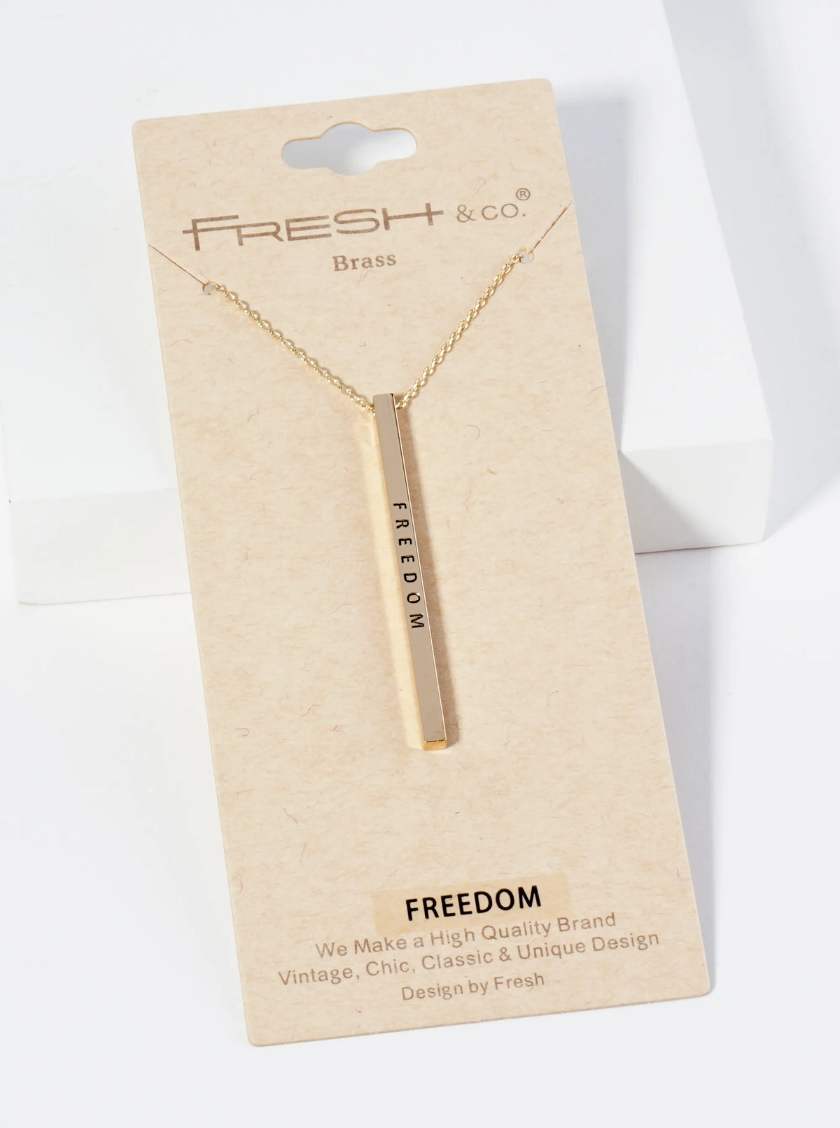 Freedom Engraved Vertical Bar Pendant Inspirational Necklace