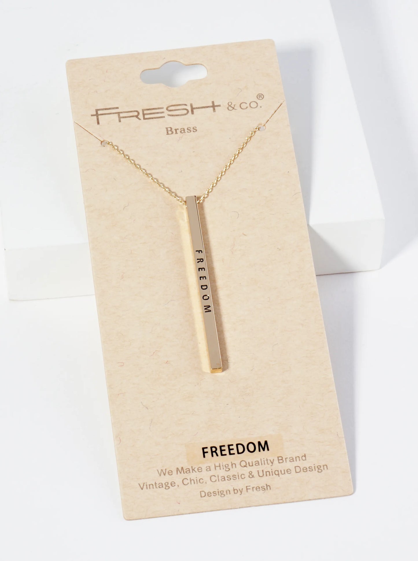 Freedom Engraved Vertical Bar Pendant Inspirational Necklace