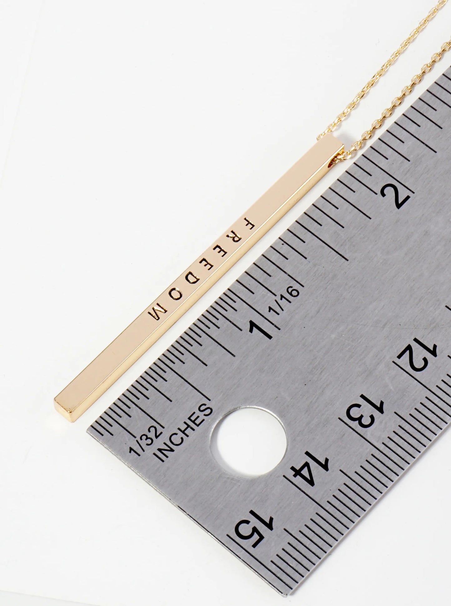 Freedom Engraved Vertical Bar Pendant Inspirational Necklace