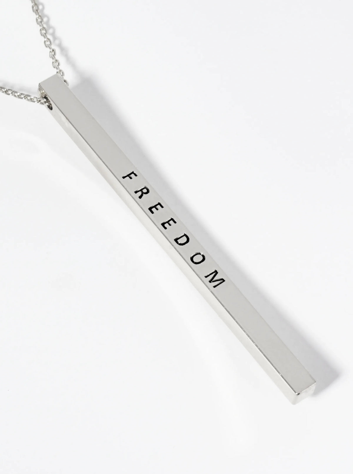Freedom Engraved Vertical Bar Pendant Inspirational Necklace