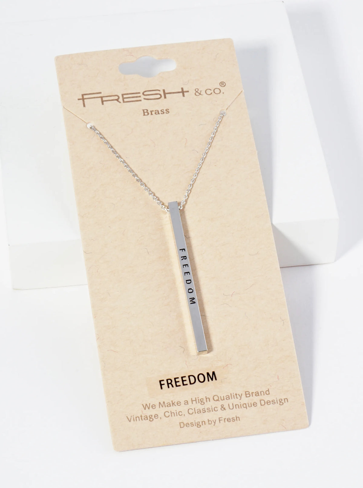 Freedom Engraved Vertical Bar Pendant Inspirational Necklace