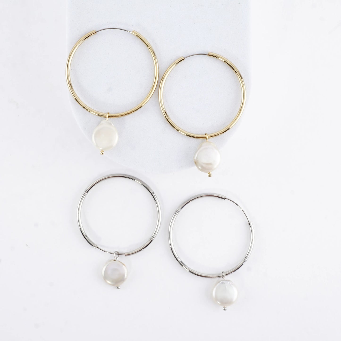 Freshwater Pearl Drop Endless Hoop Earrings