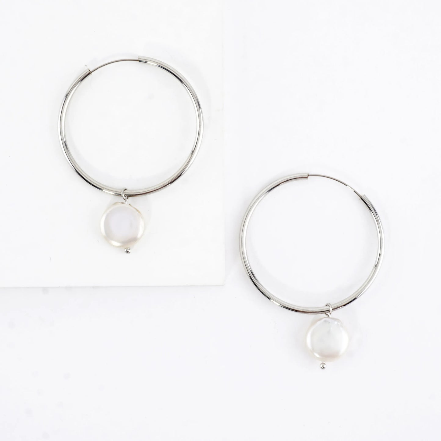 Freshwater Pearl Drop Endless Hoop Earrings