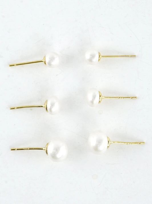 Freshwater Pearls 3 Pair Stud Earrings