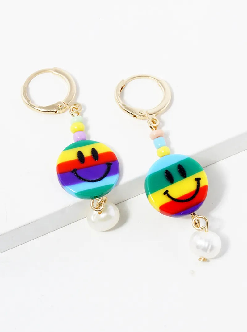 Freshwater Pearl Drop Smiley Face 10mm Huggie Hoop Earrings