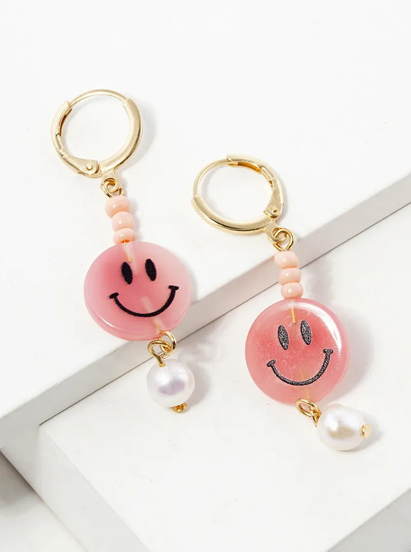 Freshwater Pearl Drop Smiley Face 10mm Huggie Hoop Earrings