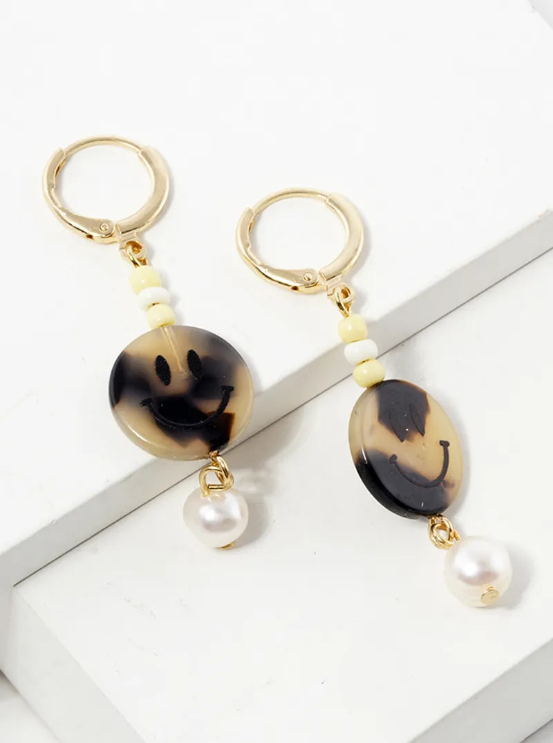 Freshwater Pearl Drop Smiley Face 10mm Huggie Hoop Earrings