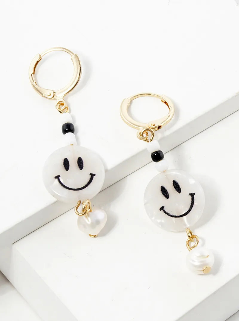 Freshwater Pearl Drop Smiley Face 10mm Huggie Hoop Earrings