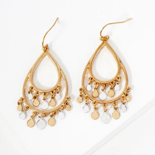 Fringe Disc Drop Double Teardrop Earrings