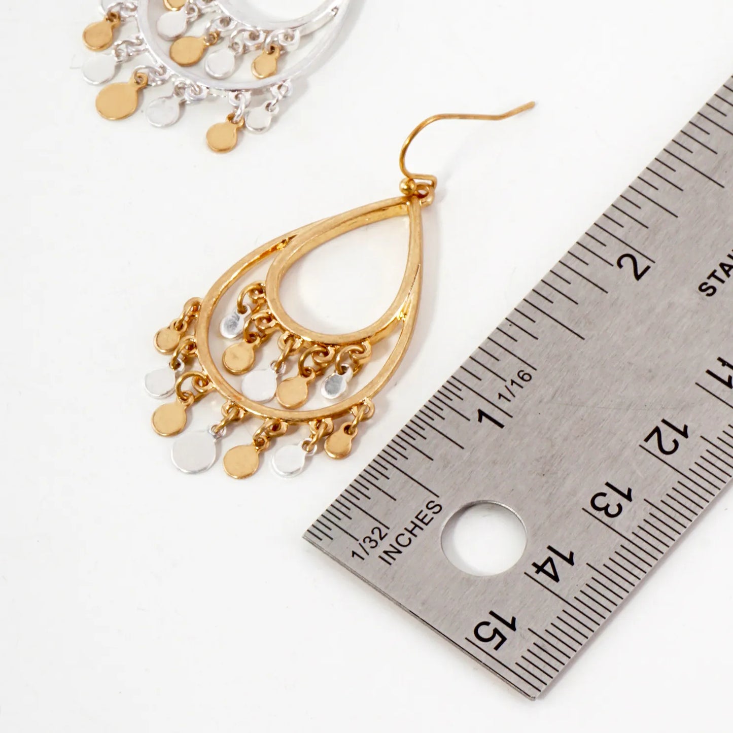 Fringe Disc Drop Double Teardrop Earrings