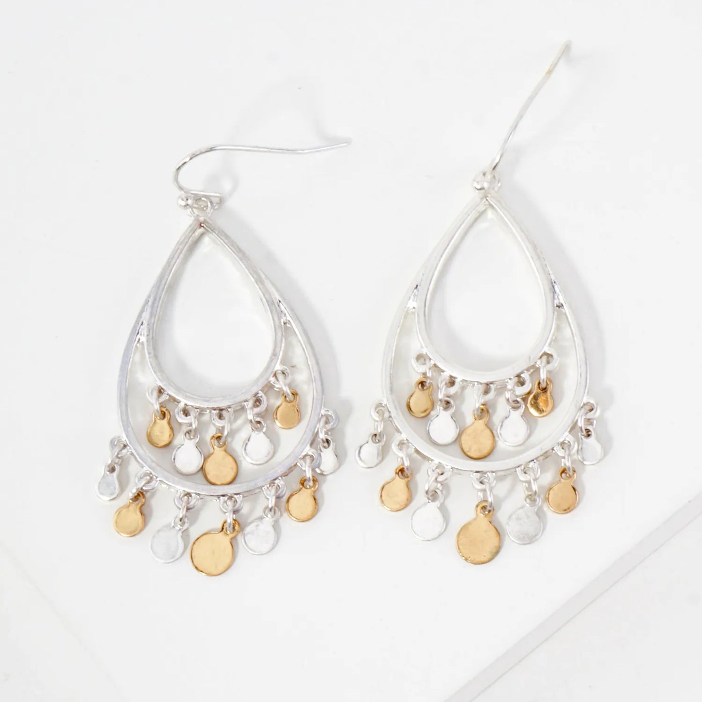 Fringe Disc Drop Double Teardrop Earrings
