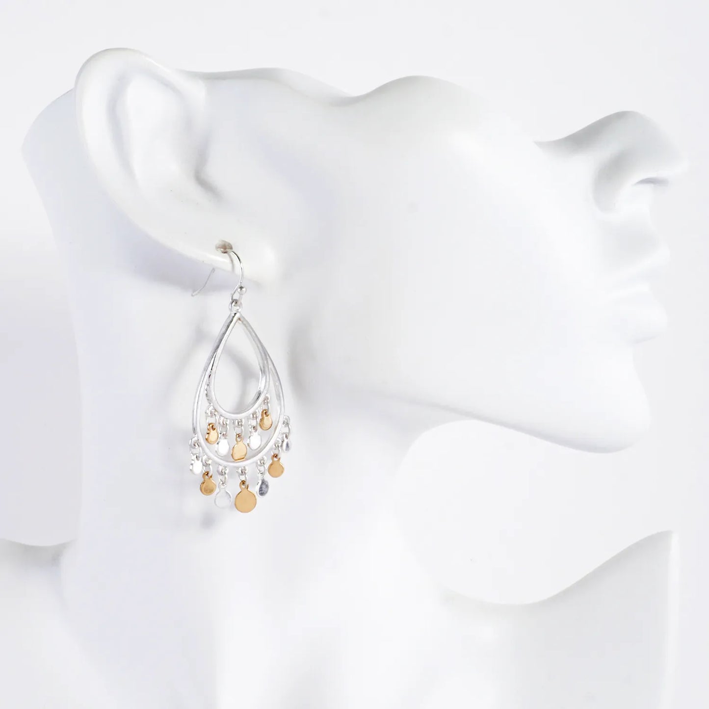 Fringe Disc Drop Double Teardrop Earrings