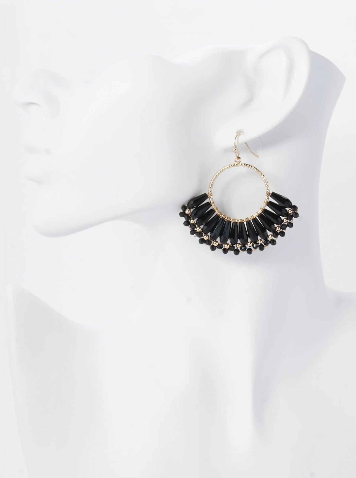 Fringe Glass Beads Drop Textured Circle Dangle Earrings