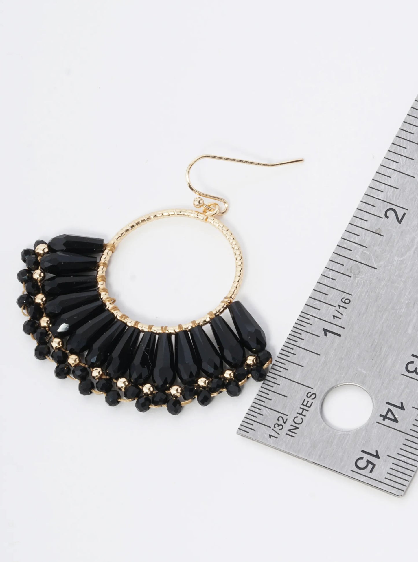 Fringe Glass Beads Drop Textured Circle Dangle Earrings