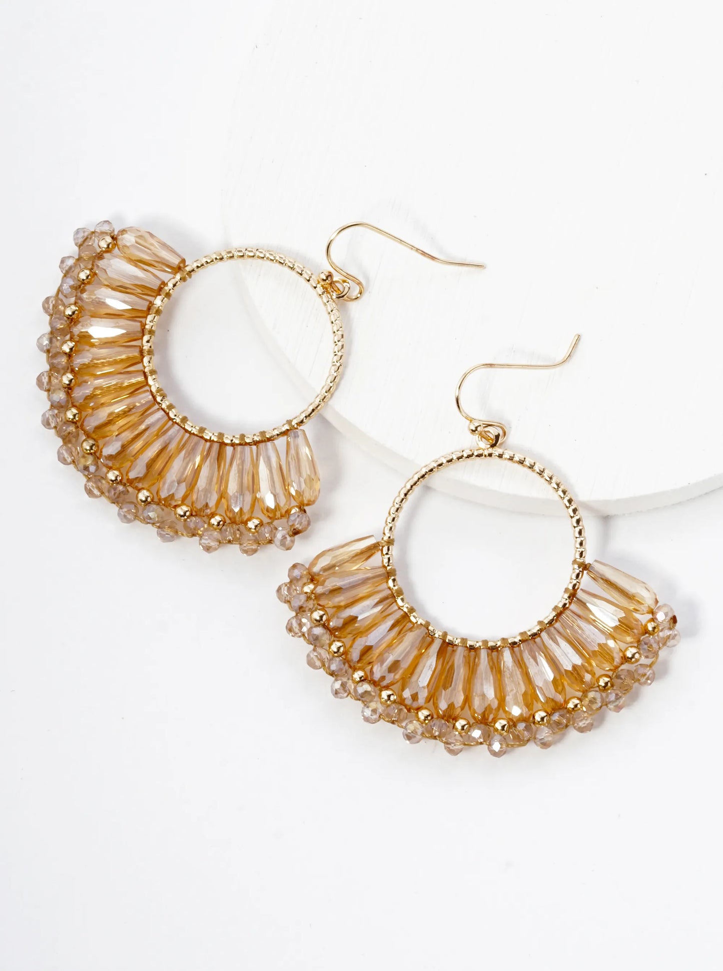 Fringe Glass Beads Drop Textured Circle Dangle Earrings