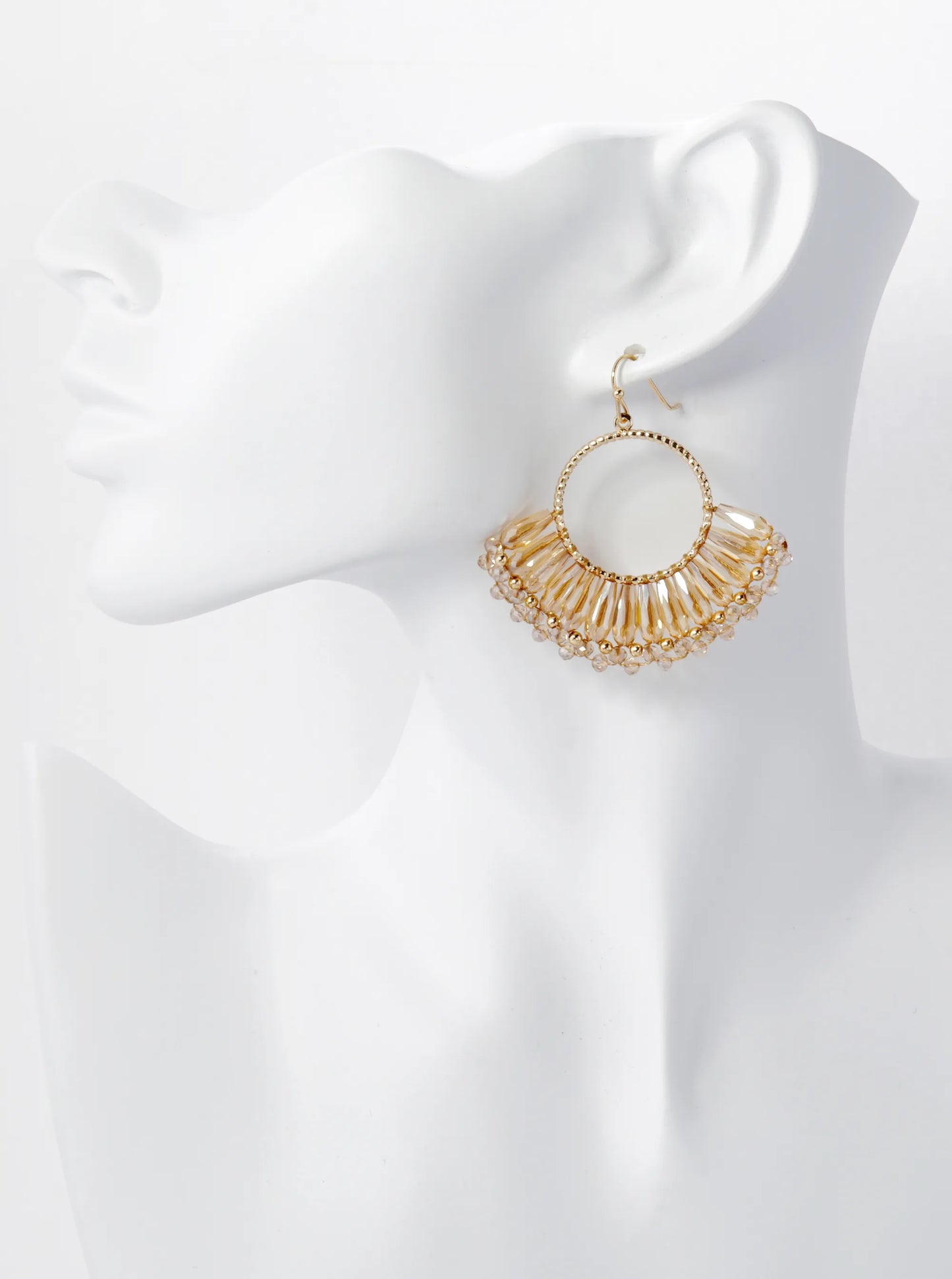 Fringe Glass Beads Drop Textured Circle Dangle Earrings