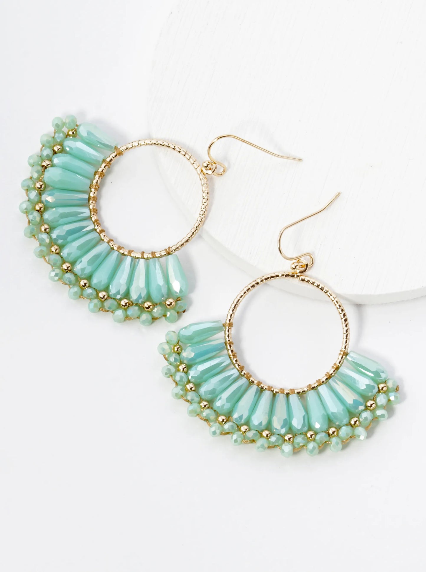Fringe Glass Beads Drop Textured Circle Dangle Earrings