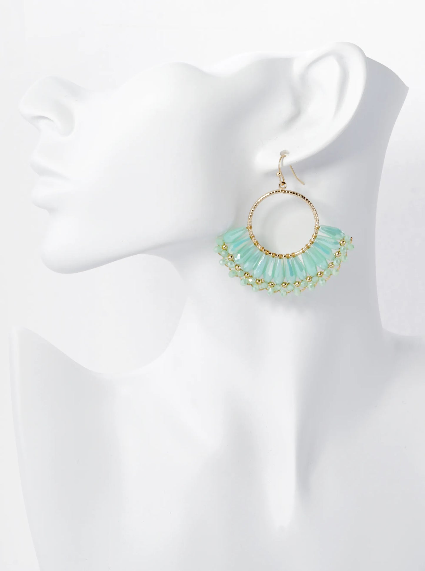 Fringe Glass Beads Drop Textured Circle Dangle Earrings
