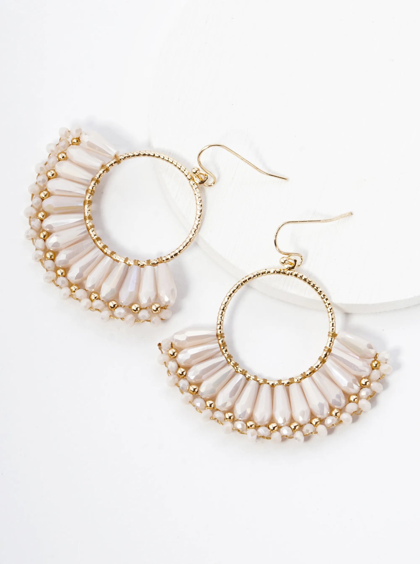 Fringe Glass Beads Drop Textured Circle Dangle Earrings