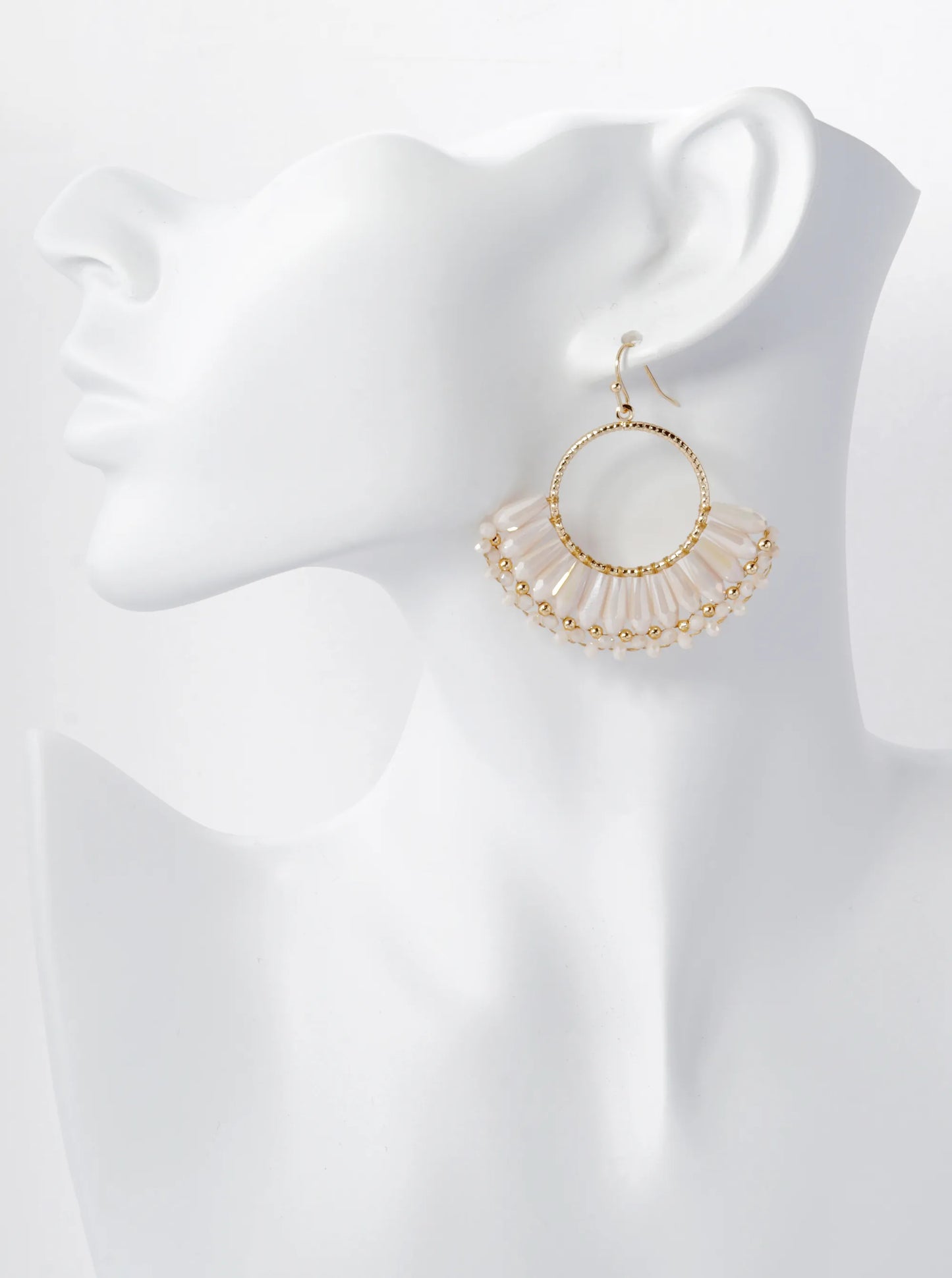 Fringe Glass Beads Drop Textured Circle Dangle Earrings
