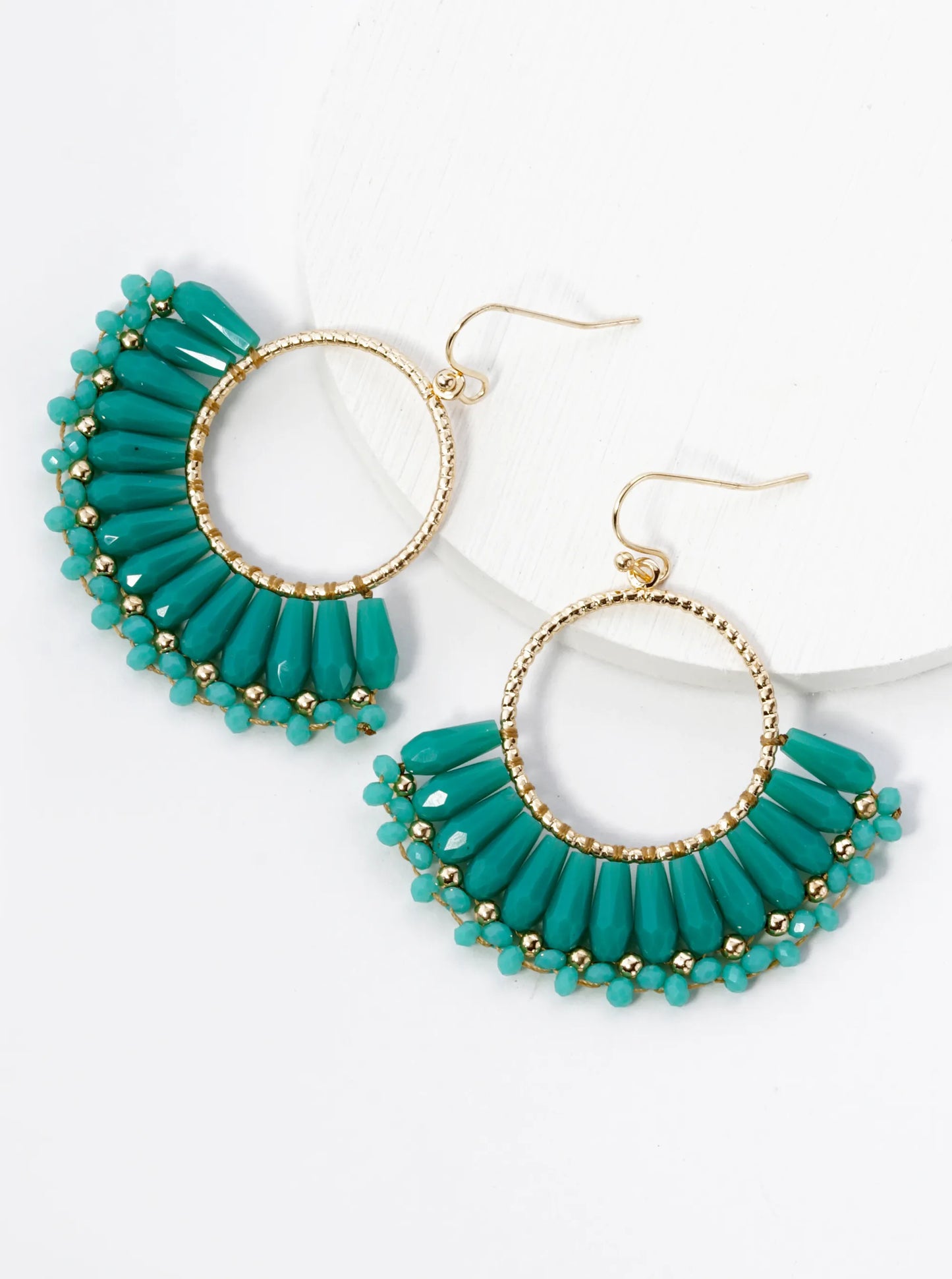 Fringe Glass Beads Drop Textured Circle Dangle Earrings