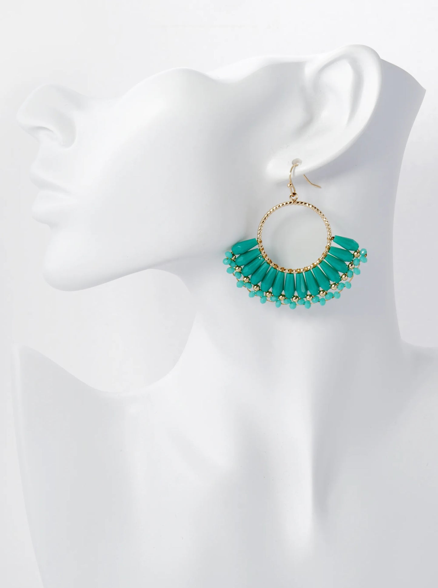 Fringe Glass Beads Drop Textured Circle Dangle Earrings