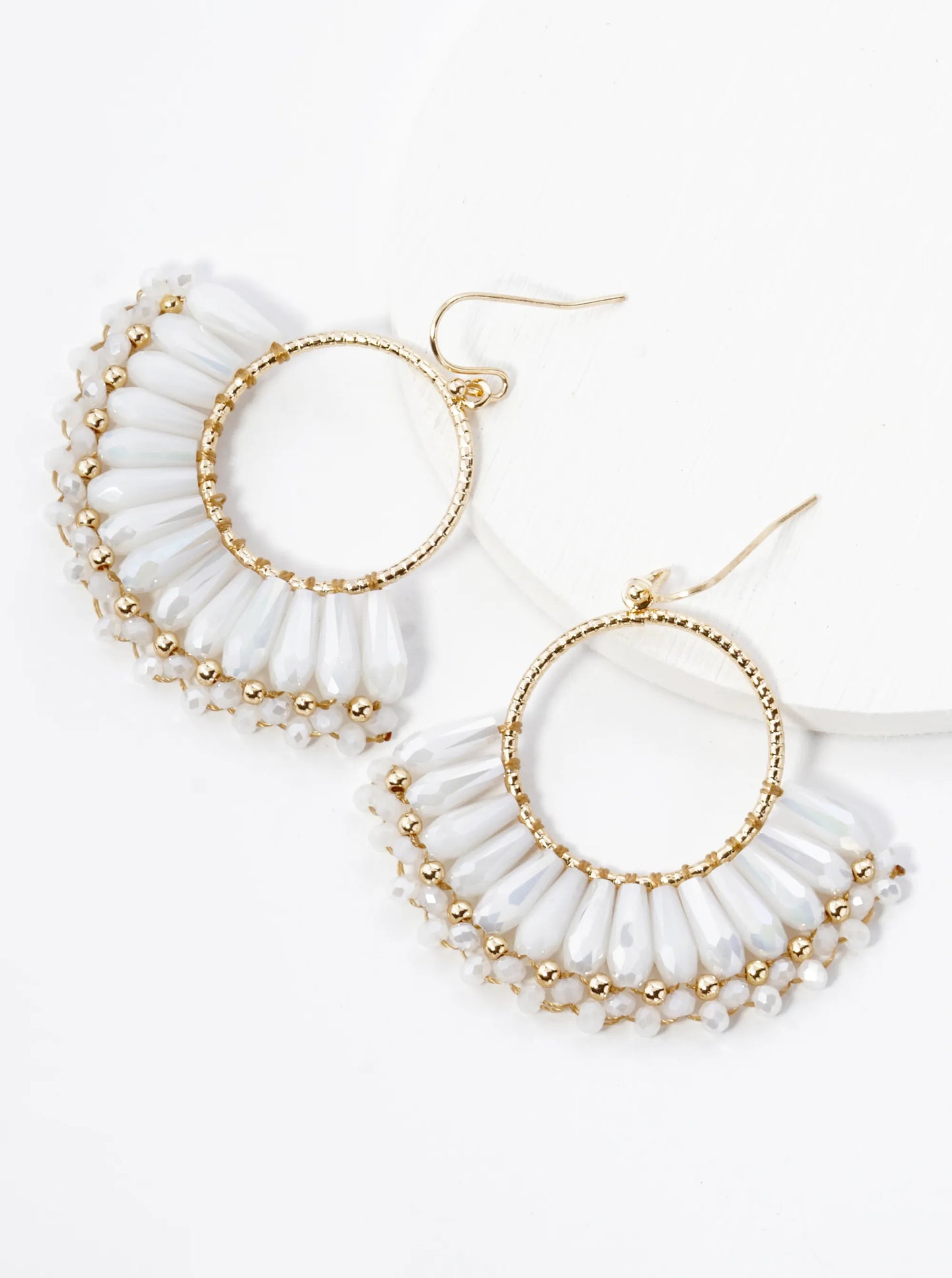 Fringe Glass Beads Drop Textured Circle Dangle Earrings