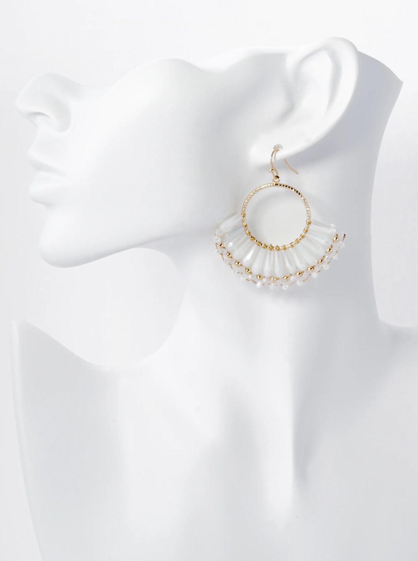 Fringe Glass Beads Drop Textured Circle Dangle Earrings