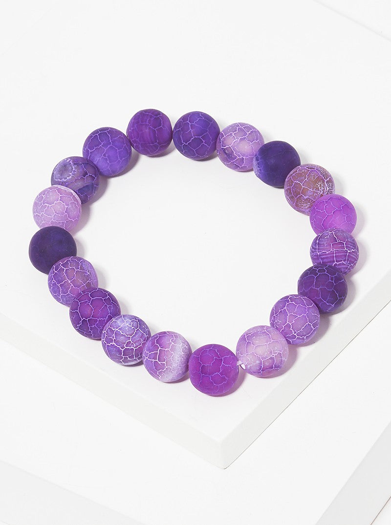 Frosted Semi Precious Natural Stone Bead Stretch Bracelet