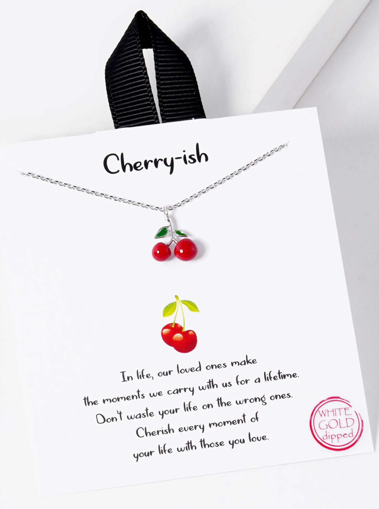 Fruit-Theme 18K-Gold-Dipped Enamel Cherry Pendant Necklacce