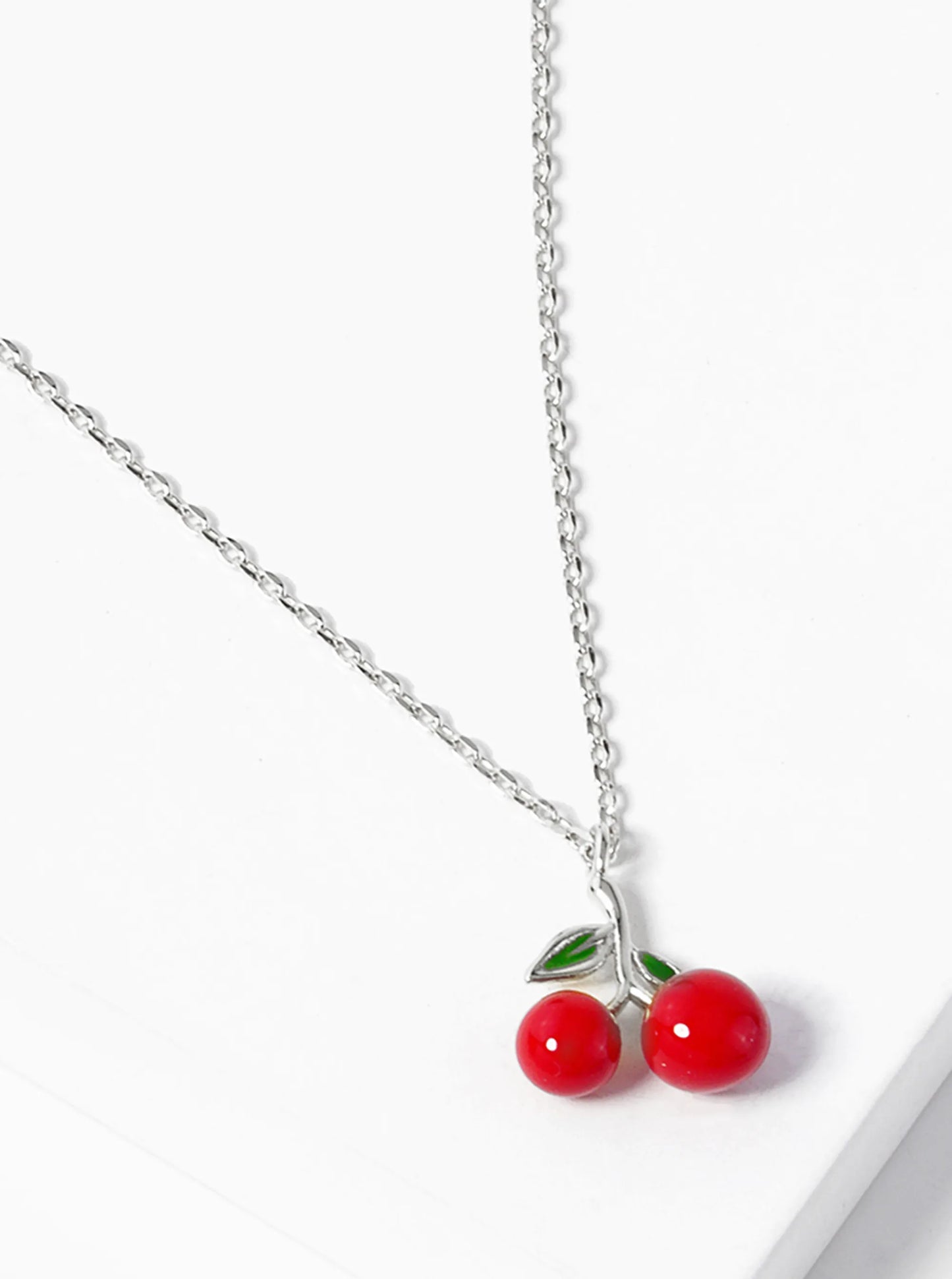 Fruit-Theme 18K-Gold-Dipped Enamel Cherry Pendant Necklacce