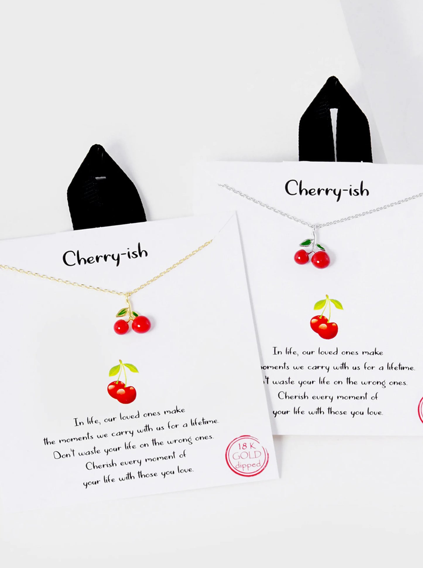 Fruit-Theme 18K-Gold-Dipped Enamel Cherry Pendant Necklacce
