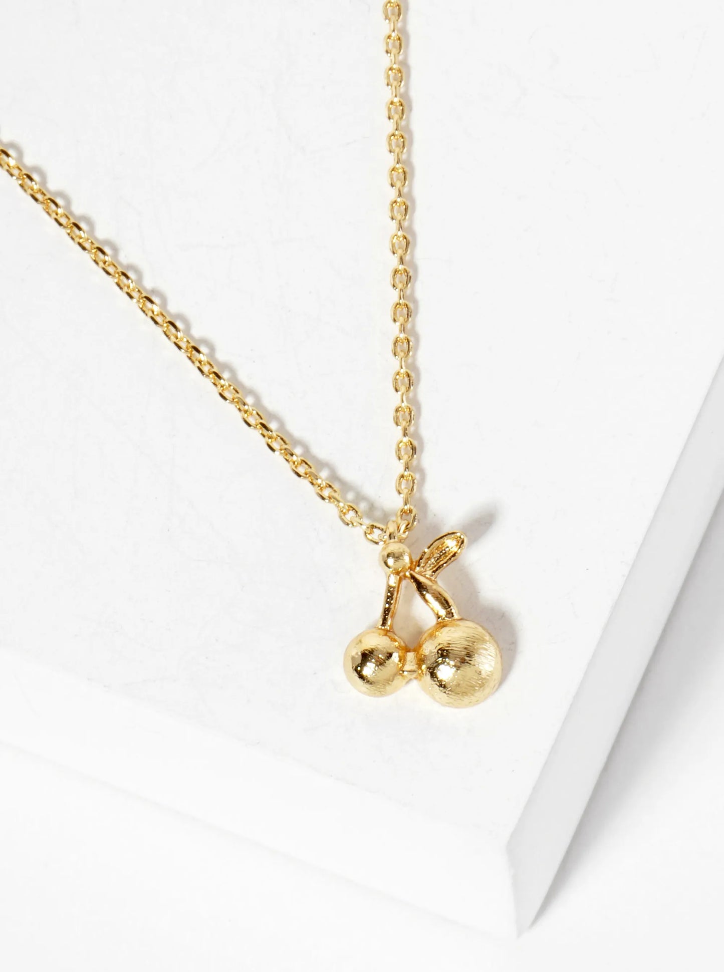 Fruit-Theme Brushed-Texture Cherry Pendant 18K-Gold-Dipped Necklace