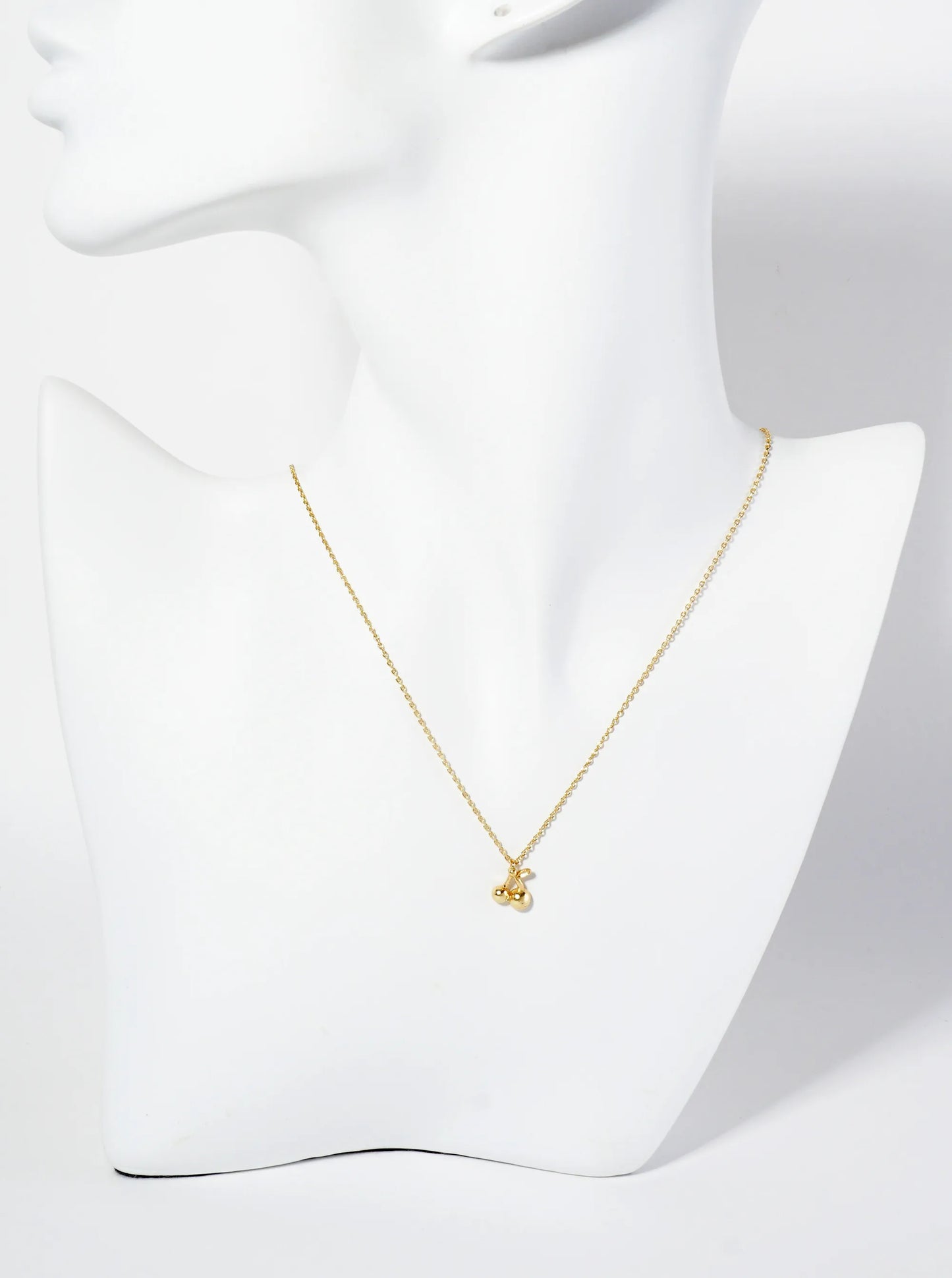 Fruit-Theme Brushed-Texture Cherry Pendant 18K-Gold-Dipped Necklace