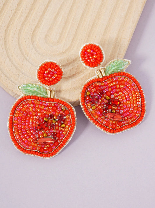 Fruit-Theme Glass-Beaded Apple Statement Earrings