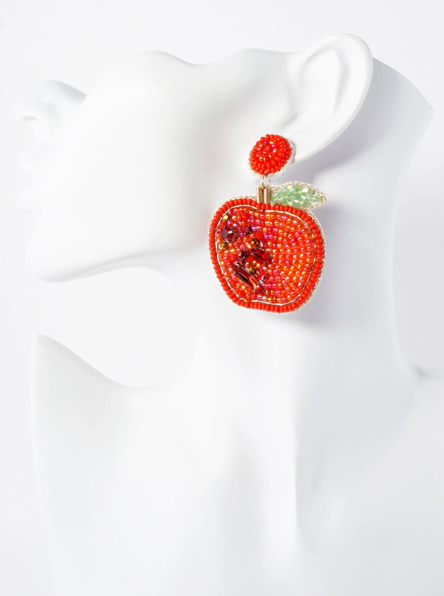Fruit-Theme Glass-Beaded Apple Statement Earrings
