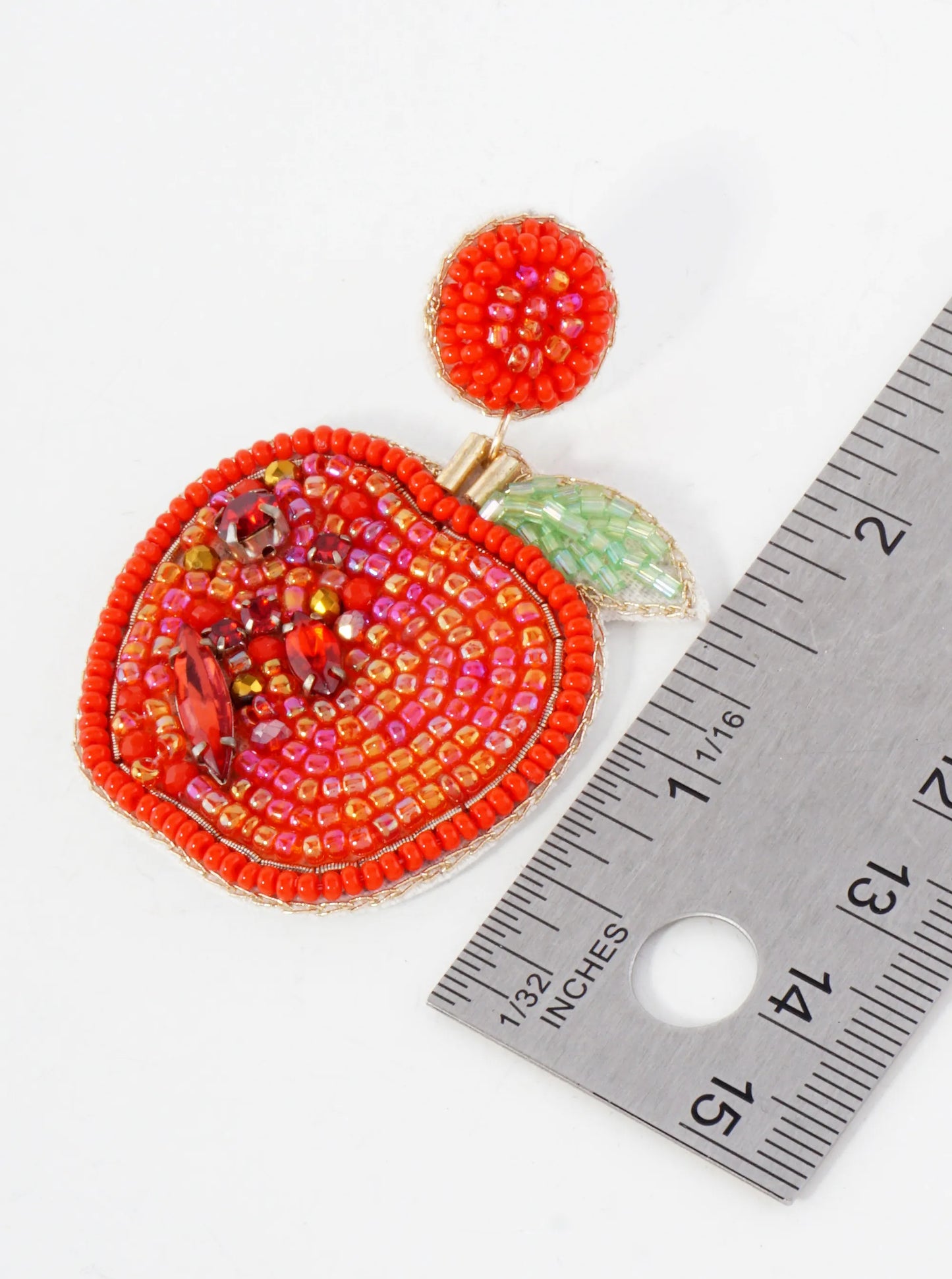Fruit-Theme Glass-Beaded Apple Statement Earrings