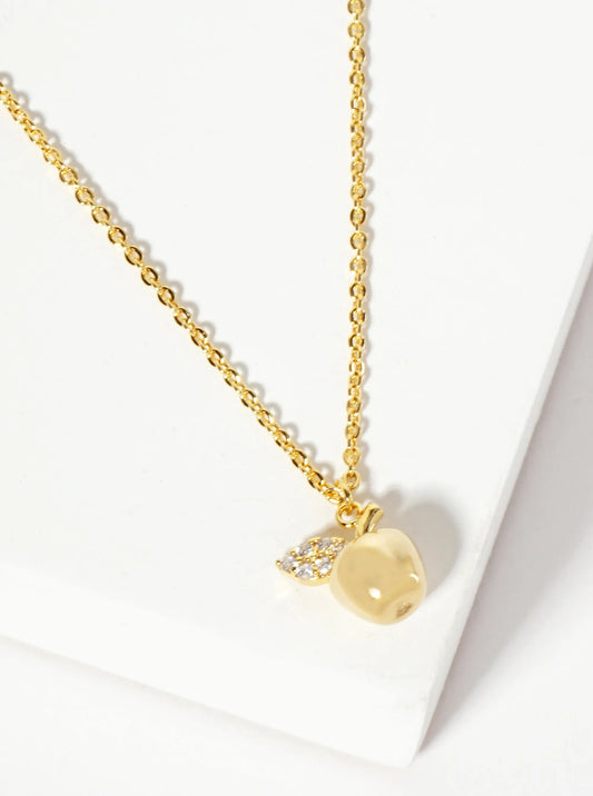 Fruit-Theme Pave-Set Cubic-Zirconia Apple Pendant 18K-Gold-Dipped Necklace