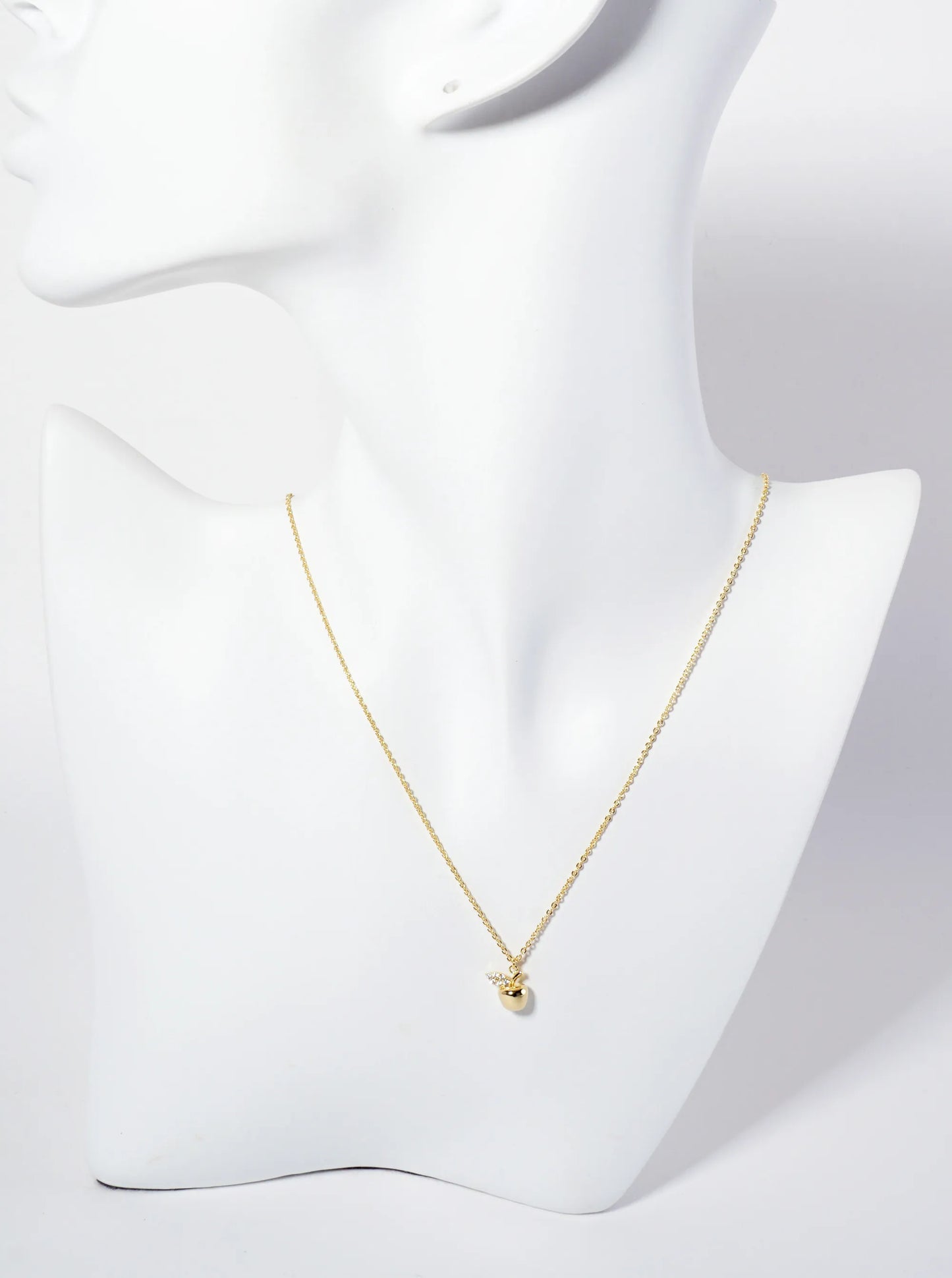 Fruit-Theme Pave-Set Cubic-Zirconia Apple Pendant 18K-Gold-Dipped Necklace