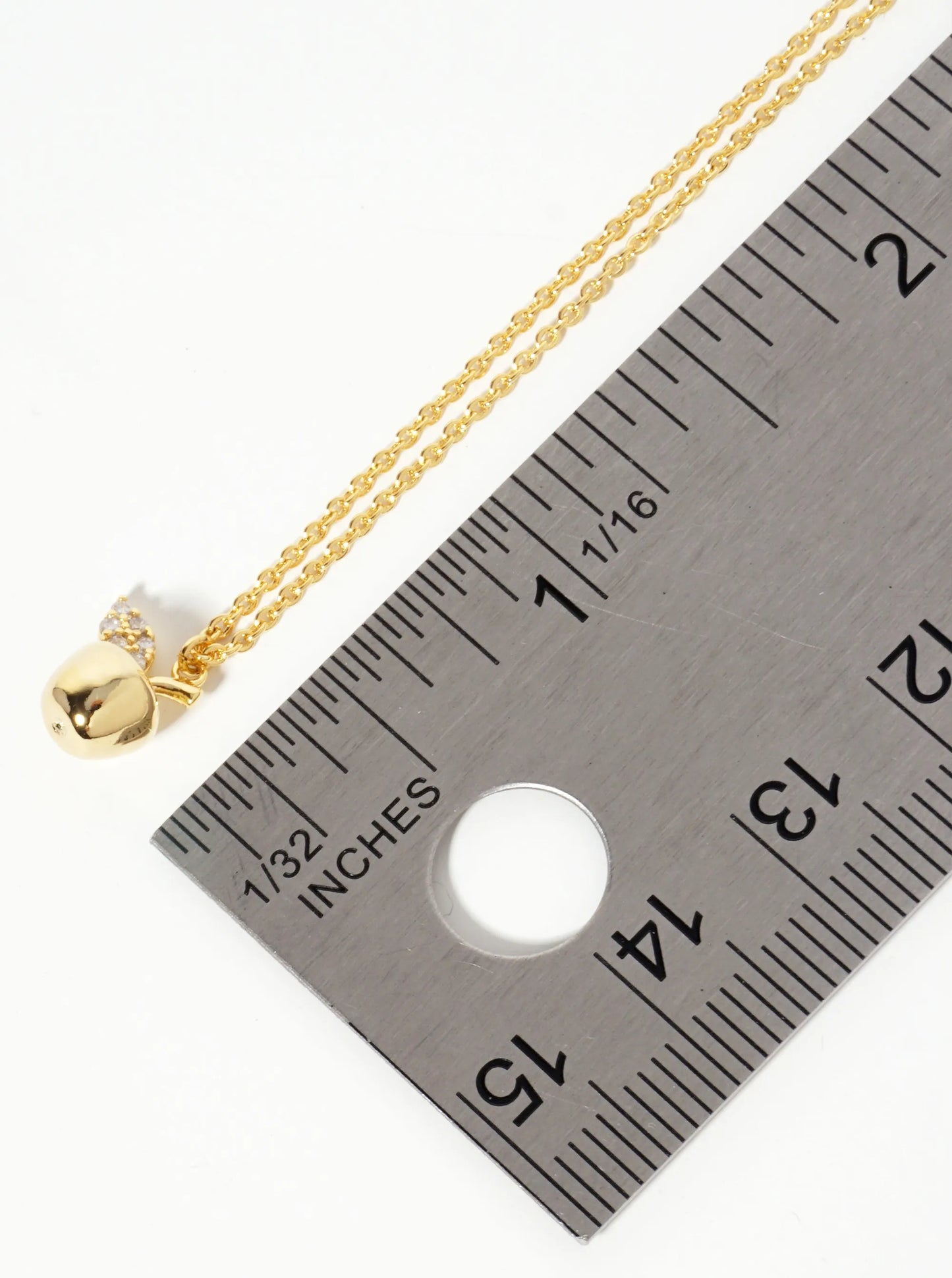 Fruit-Theme Pave-Set Cubic-Zirconia Apple Pendant 18K-Gold-Dipped Necklace