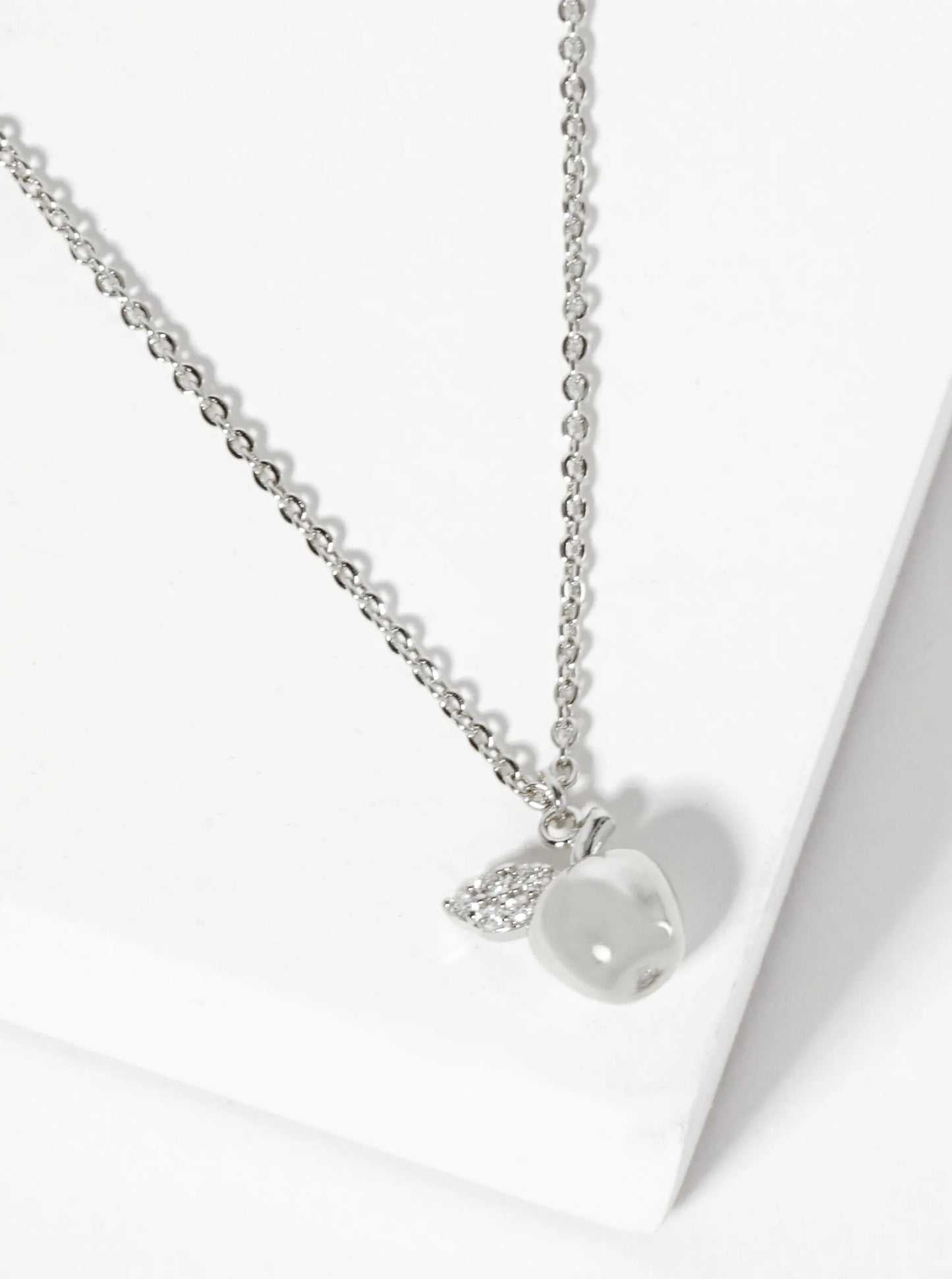 Fruit-Theme Pave-Set Cubic-Zirconia Apple Pendant 18K-Gold-Dipped Necklace