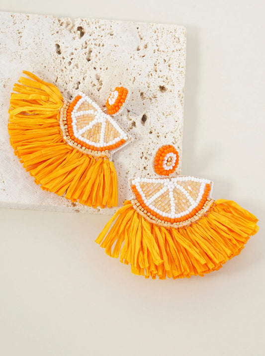 Fruit-Theme Raffia Tassel Statement Earrings