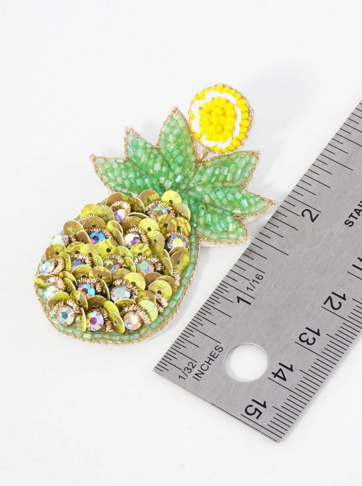 Fruit-Theme Sequin Glass-Beaded Pineapple Statement Earrings